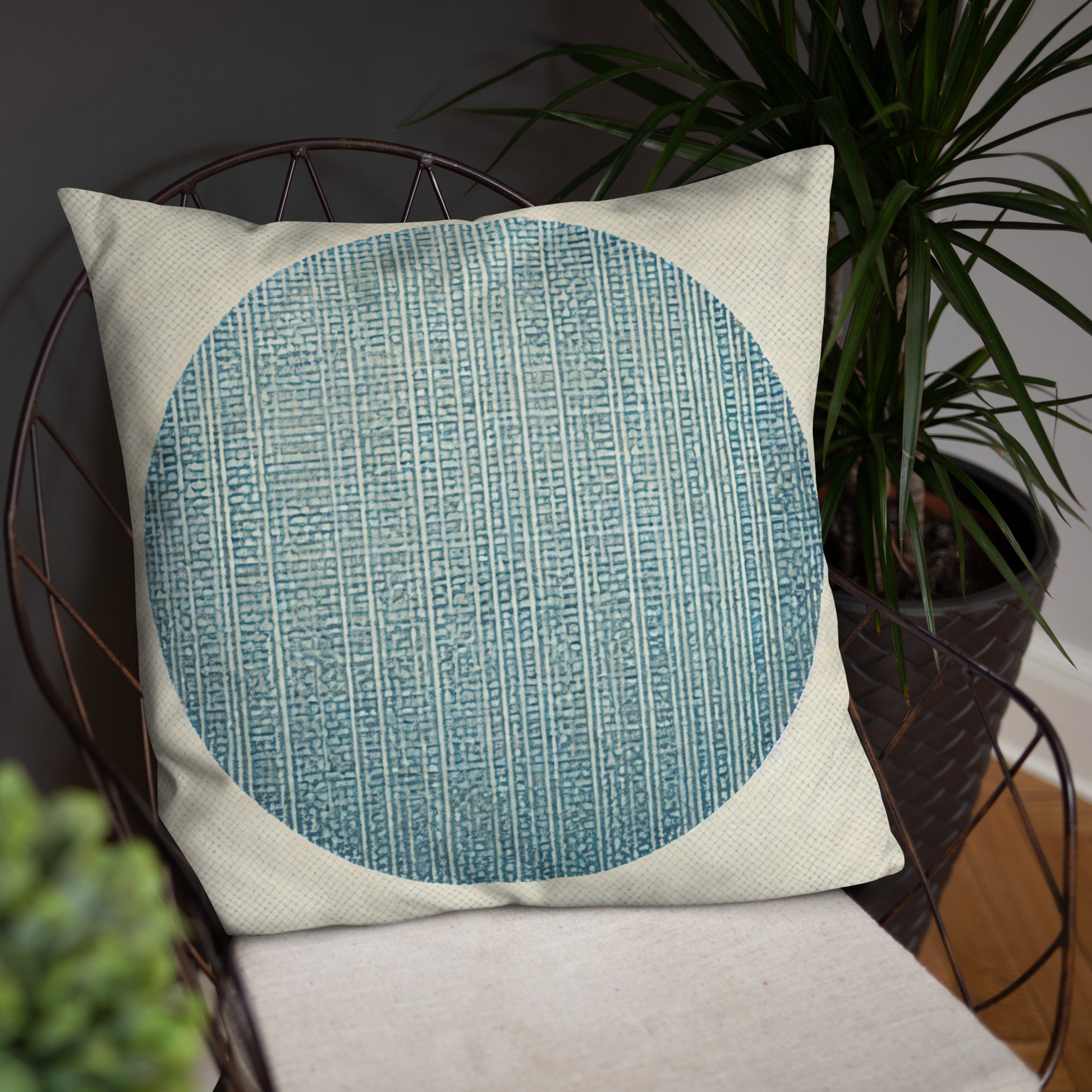 coussin rond bleu