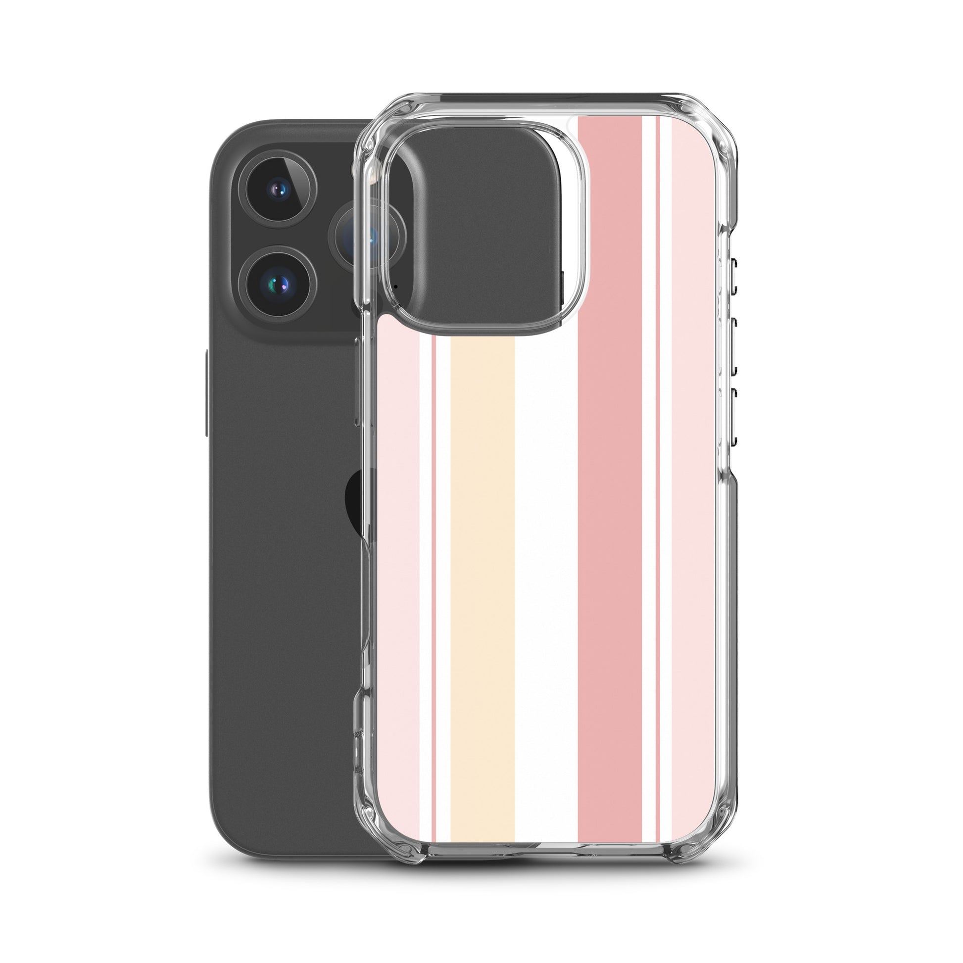 coque iphone rayure rose et creme