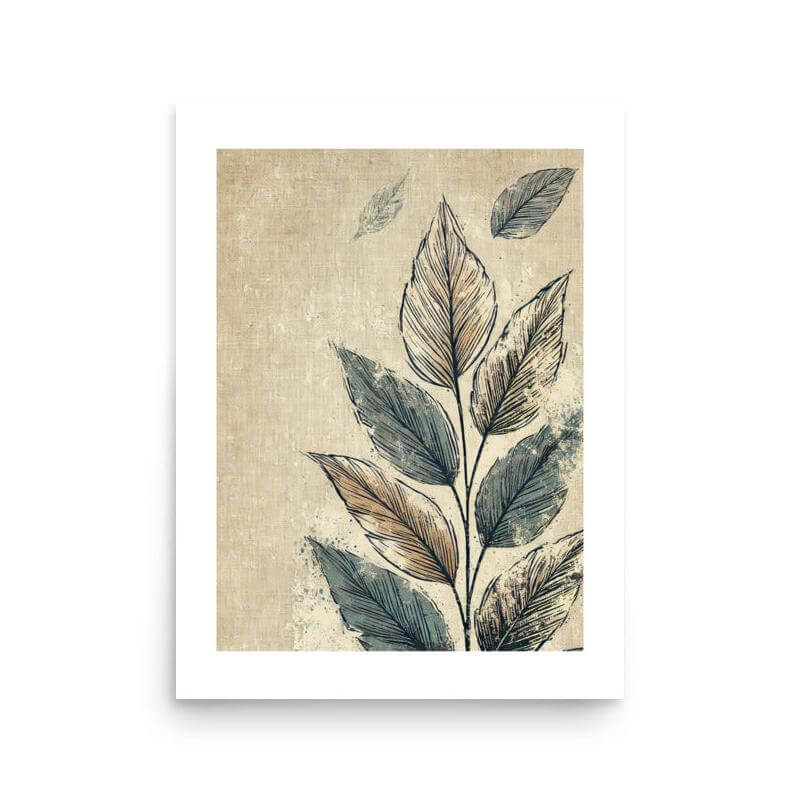 poster feuilles fond beige